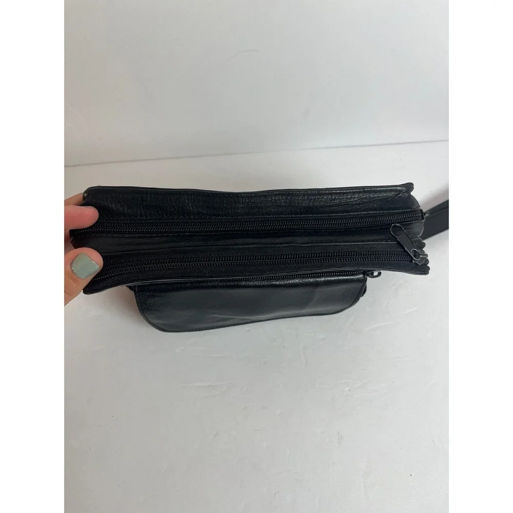 Black Leather Wristlet Clutch‎ Wallet Organizer Bag Purse Travel Small